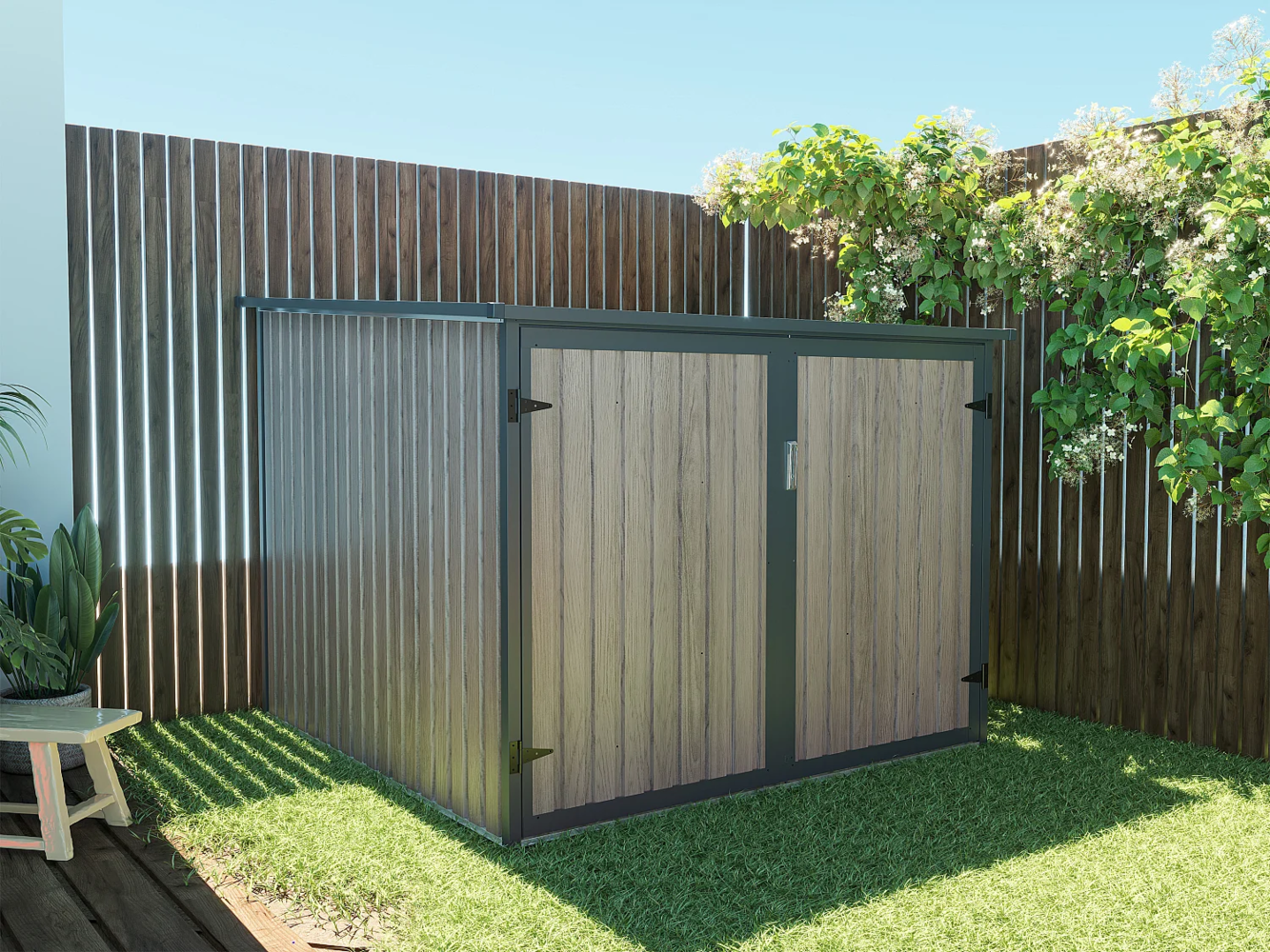 Vente-unique - Metall-Fahrradunterstand aus verzinktem Stahl - Holz-Optik - 4 m² für 4 Fahrräder - NIKI Bild 1