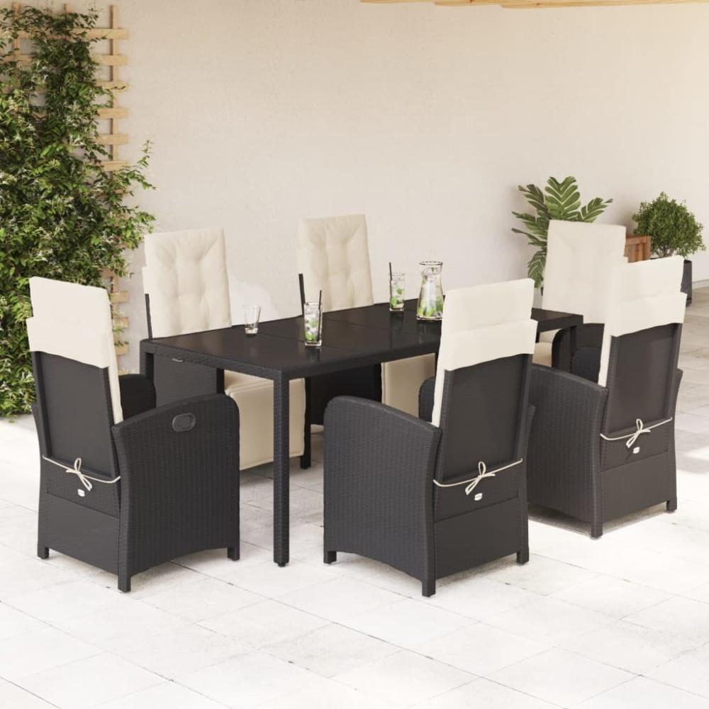 vidaXL 7-tlg. Garten-Essgruppe mit Kissen Schwarz Poly Rattan Bild 1