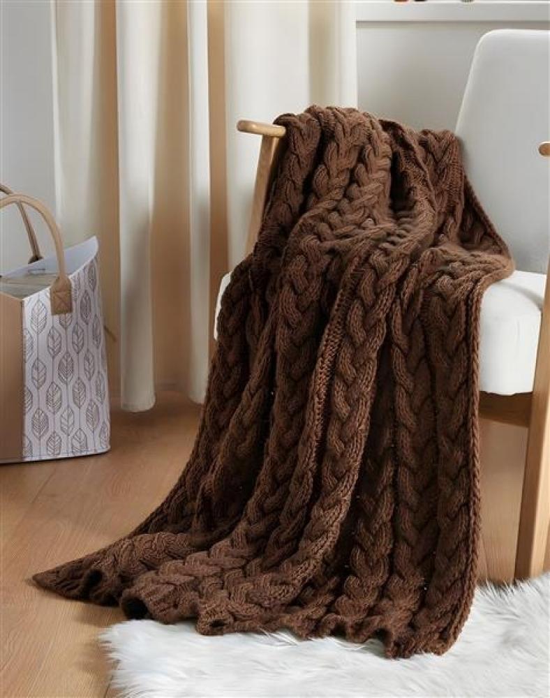 Kuscheldecke "Mocca" in braun, Stickmuster, 127x152 cm, Sofadecke, Couchdecke, Wohndecke Bild 1