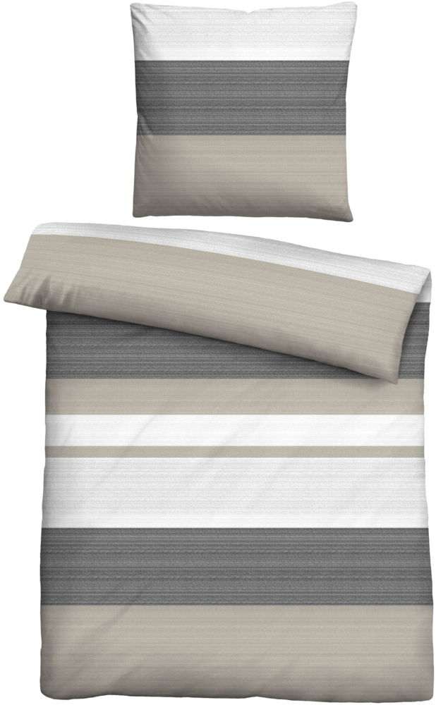 Traumhaft schlafen - Castell - Markenbettwäsche Baumwoll Renforce Bettwäsche 0040752 QUERSTREIFEN, kitt, 1x 135x200 cm + 1x 80x80 cm Bild 1