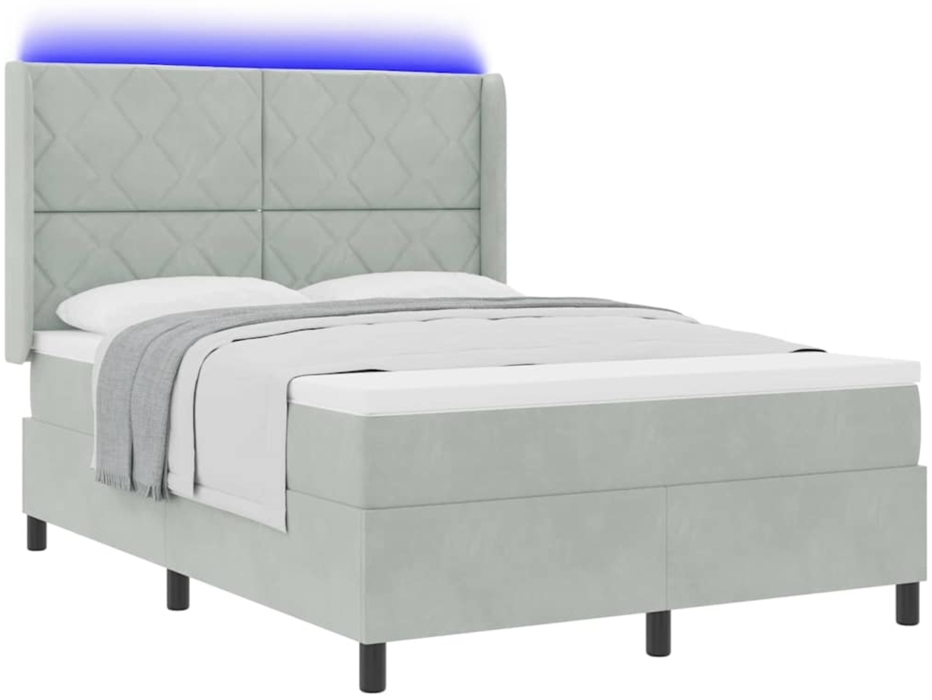 vidaXL Boxspringbett mit LED-Lichtleisten Hellgrau 140 x 190 cm Samt 3343916 Bild 1
