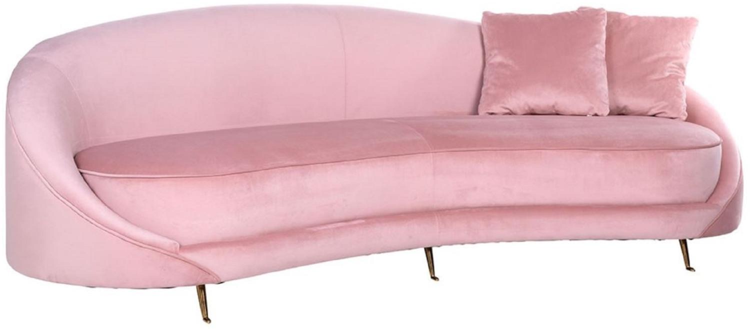 Casa Padrino Luxus Samt Sofa Rosa / Gold 240 x 100 x H. 77 cm - Gebogenes Wohnzimmer Sofa mit 2 dekorativen Kissen - Luxus Wohnzimmer Möbel Bild 1