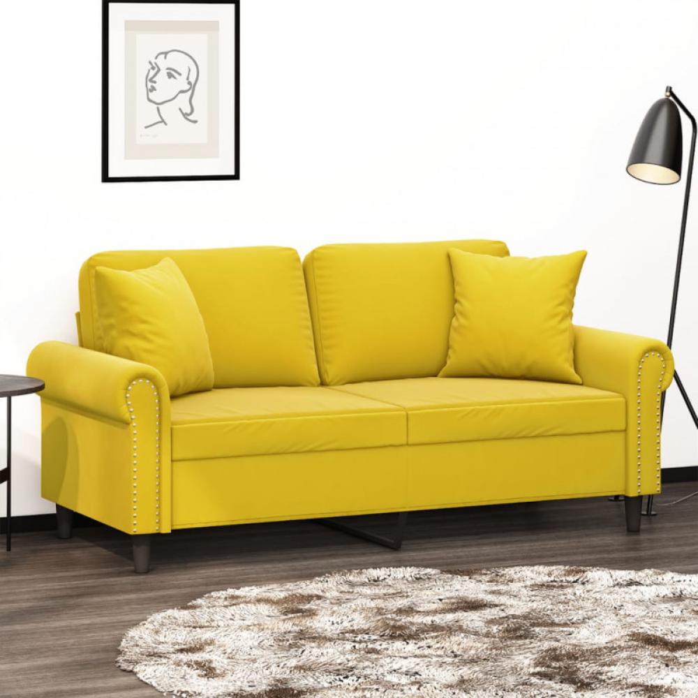 2-Sitzer-Sofa mit Zierkissen Gelb 140 cm Samt (Farbe: Gelb) Bild 1