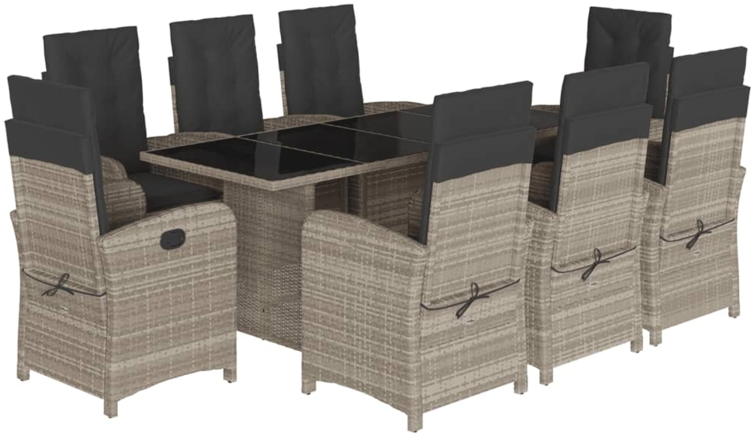 vidaXL 9-tlg. Garten-Essgruppe mit Kissen Hellgrau Poly Rattan 3212267 Bild 1