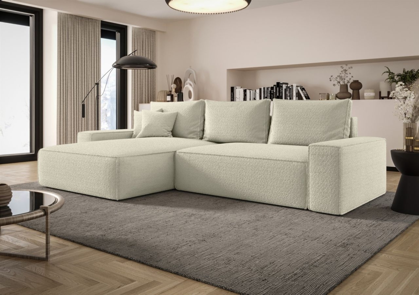 Ecksofa Schlafsofa Sofa WALKEN Stoff Quelle Ecru Ottomane Links Bild 1