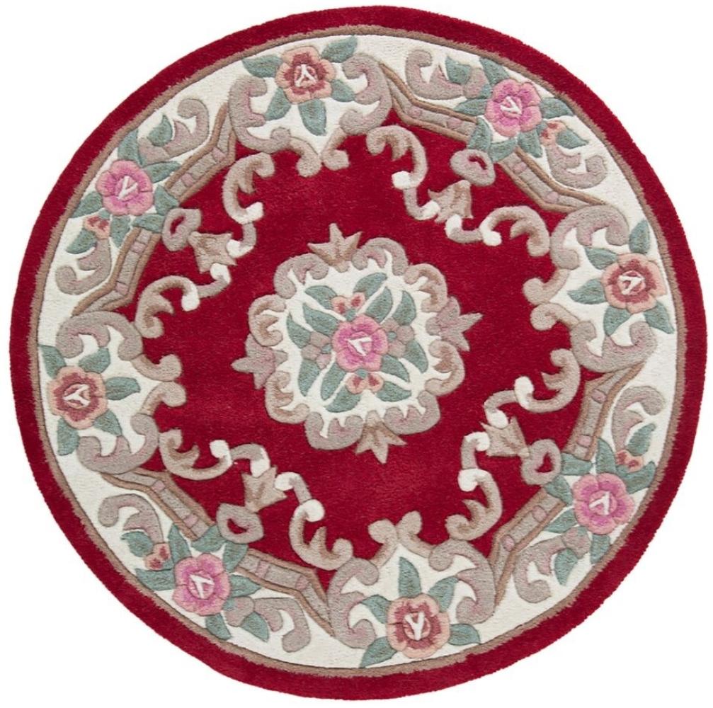 Kadima Design Traditioneller Wollteppich "Beauly" mit Handgeschnitzten Details. Farbe: Rot-Beige, 120x120 cm Bild 1