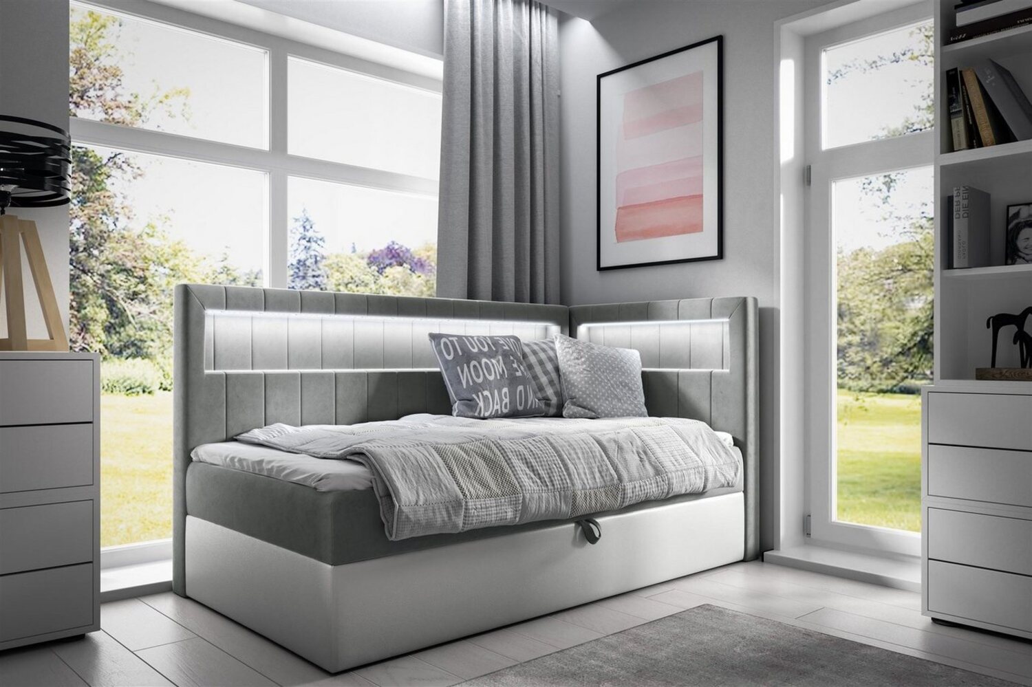 Boxspringbett Gästebett Kinderbett FABIAN Nr. 3 100x200cm Weiss-Grau Seite Rechts Bild 1