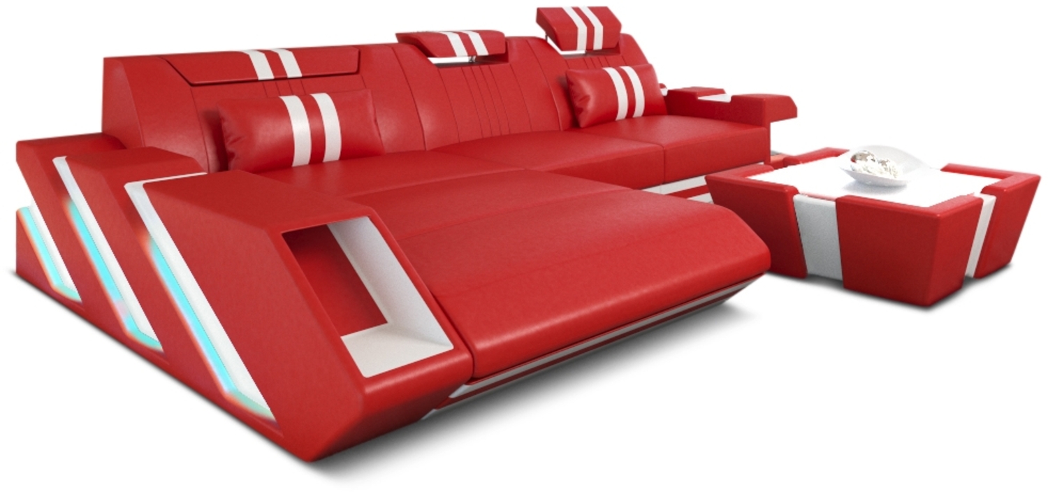 Sofa Dreams 'Apollonia' Ecksofa, 77 x 190 x 295 cm, Rot / Weiß, Büffelleder, Links Bild 1