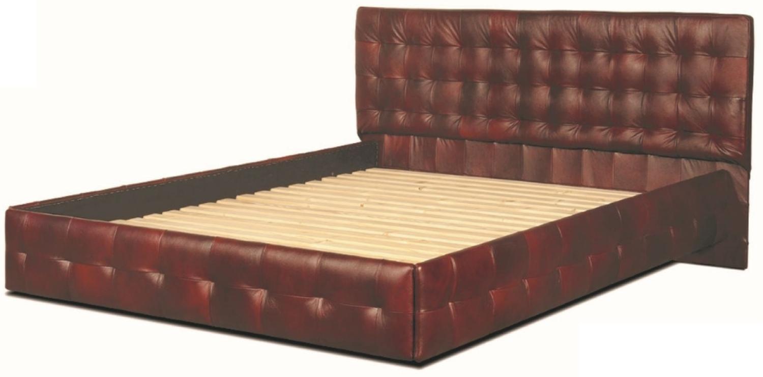 Casa Padrino Luxus Echtleder Bett Weinrot 180 x 200 cm - Chesterfield Möbel Bild 1