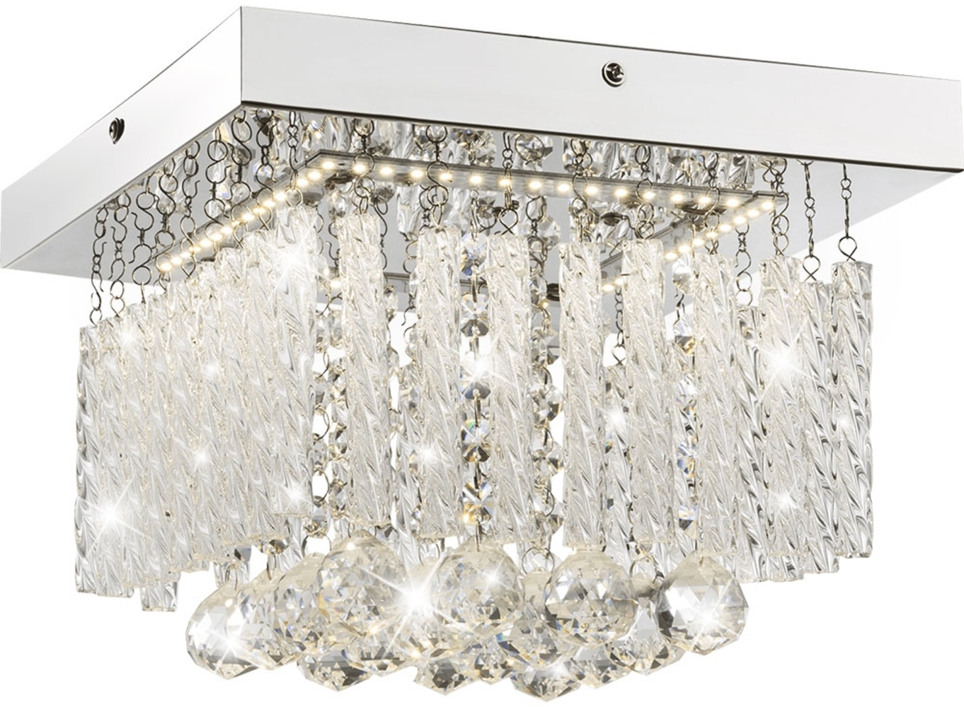 LED Deckenlampe, Chrom, Glasstäbe, Kristalle, quadratisch Bild 1