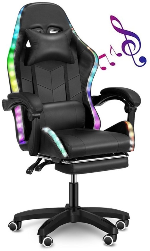 kehot Gaming-Stuhl Ergonomischer RGB Bürostuhl mit HIFI Stereo Lautsprecher, bis 180kg, Mit Fußstütze und Verbindungsrmlehne höhenverstellbar Kopfstütze Bild 1