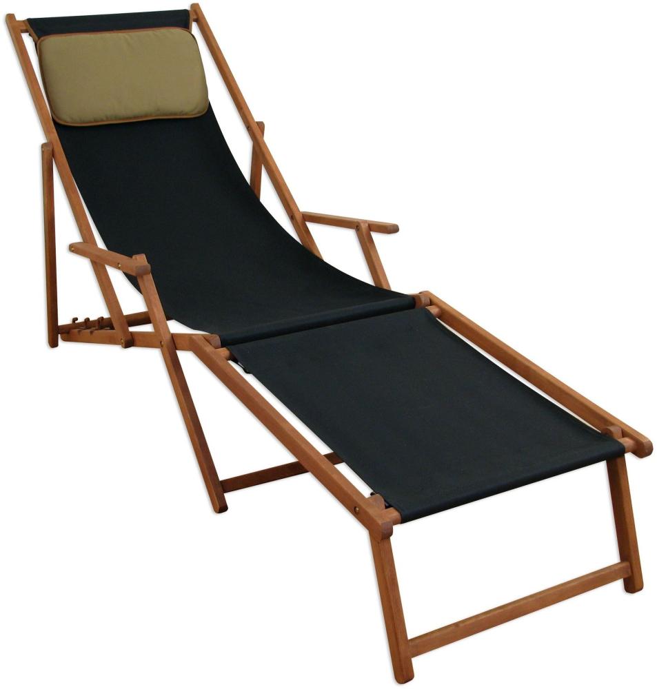 Liegestuhl Sonnenliege schwarz Fußablage Kissen Gartenliege Holz Deckchair Gartenmöbel 10-305FKD Bild 1