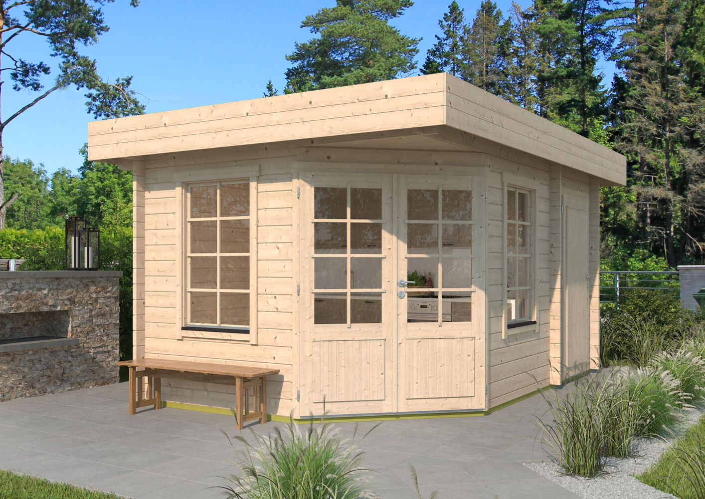 Fjordholz Gartenhaus Modell Lena 44 Lichtgrau Bild 1