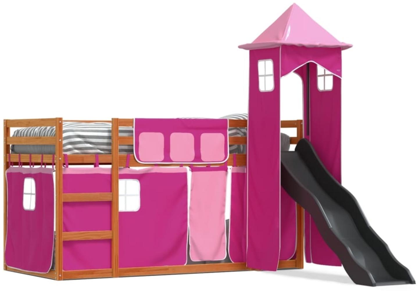 vidaXL Etagenbett mit Rutsche und Gardinen Rosa 90x200 cm 3284196 Bild 1