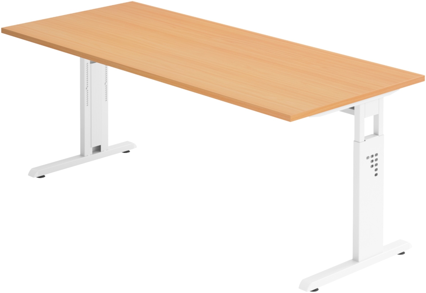 bümö höhenverstellbarer Schreibtisch O-Serie 180x80 cm in Buche, Gestell in weiß - großer PC Tisch für's Büro manuell höhenverstellbar, Computertisch verstellbar, OS-19-6-W Bild 1