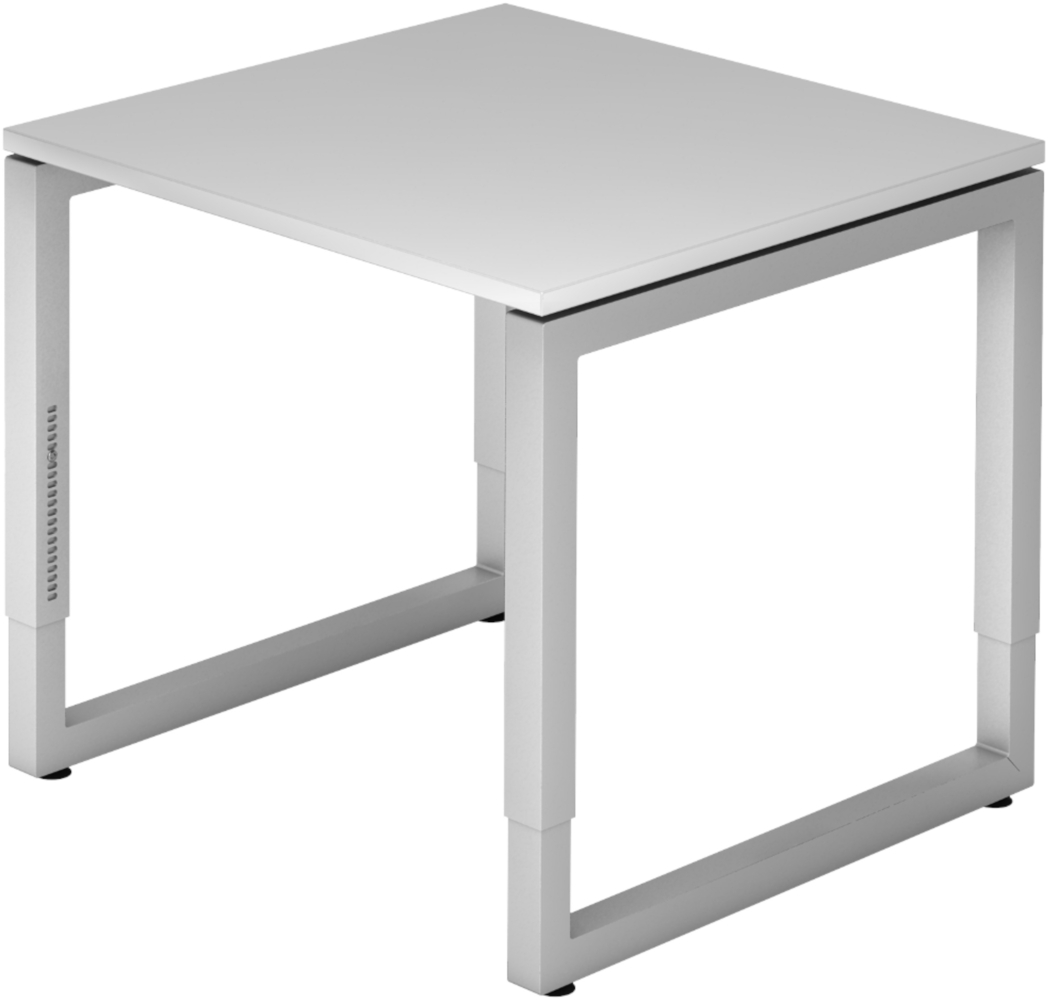 bümö höhenverstellbarer Schreibtisch R-Serie 80x80 cm in grau, Gestell in Silber - PC Tisch klein für's Büro manuell höhenverstellbar, Computertisch verstellbar, RS-08-5-S Bild 1