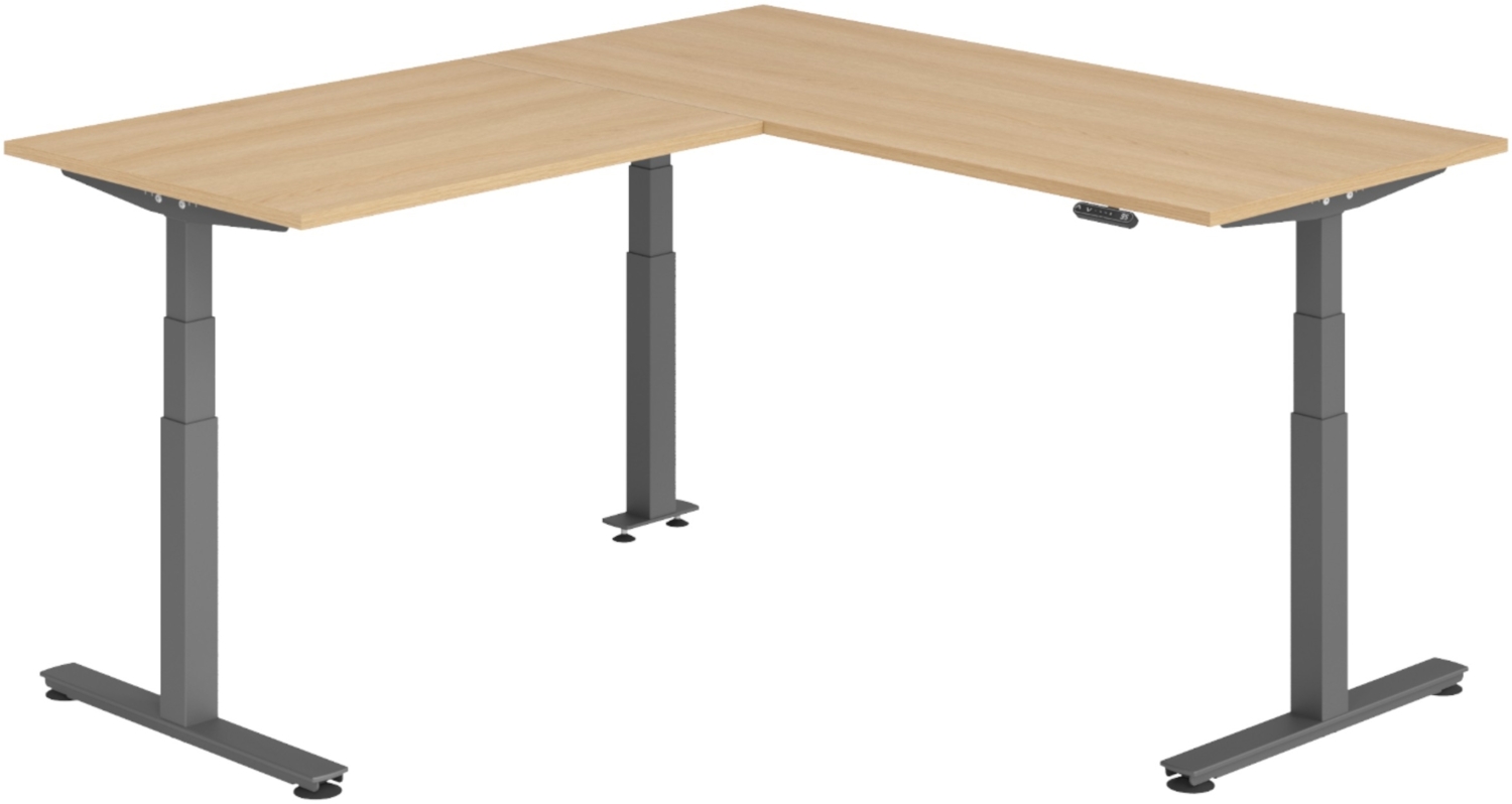 bümö Eckschreibtisch elektrisch höhenverstellbar L-Form: 180 x 200 cm in Eiche, Gestell graphit - Stehschreibtisch mit Memory-Steuerung, elektrischer XXL Schreibtisch für die Ecke, XDSMW-1912-E-G Bild 1