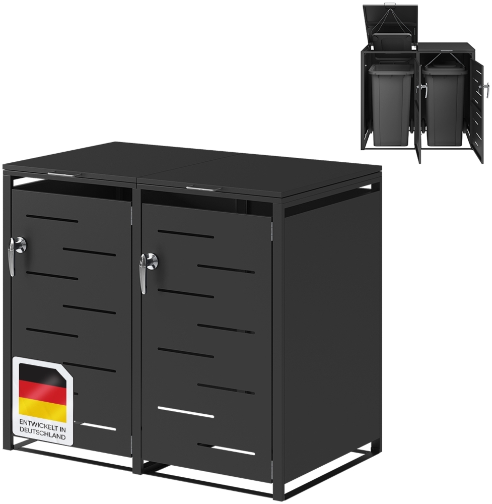 STEELSØN 'Diorus' Mülltonnenbox für 2 Tonnen je 120 Liter, graphitschwarz, Mülltonnenverkleidung aus Stahl mit Sichtstreifen, wetterfest, 102x62x117 cm, abschließbare Müllbox Bild 1