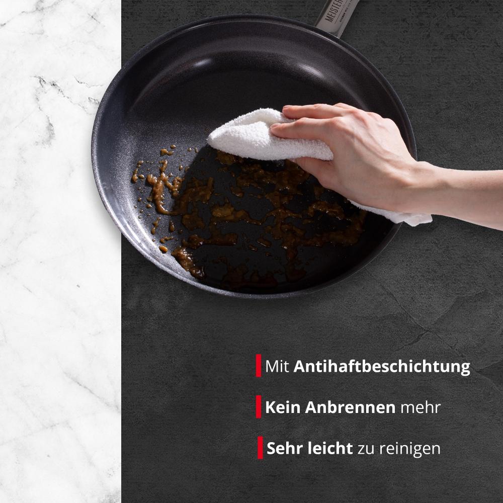 MEISTERKOCH Bratpfanne aus Edelstahl 28 cm Ø | Pfanne mit breitem Schüttrand und Keramik Antihaftbeschichtung, induktionsgeeignet, backofenfest bis 240°C Bild 1