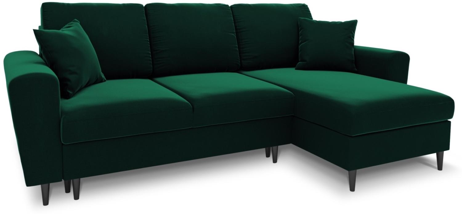 Micadoni 4-Sitzer Samtstoff Reversible Ecksofa mit Bettfunktion und Box Moghan | Bezug Bottle Green | Beinfarbe Black Ch... Bild 1