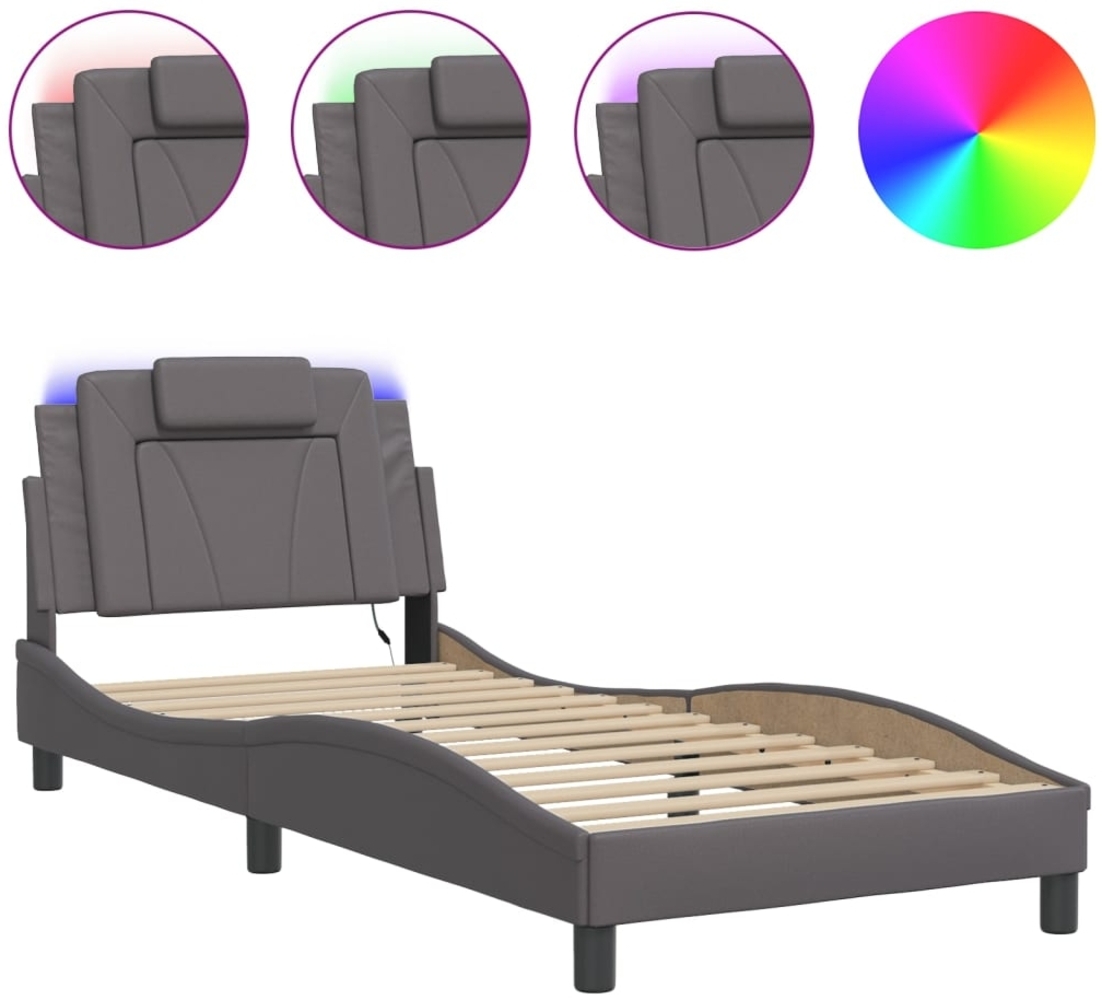 vidaXL Bettgestell "Viana" mit LED ohne Matratze Grau 90x200 cm Kunstleder 3213997 Bild 1