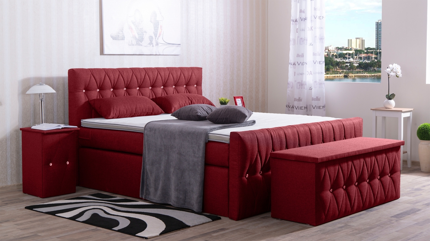 Meisterbetten Boxspringbett Cool 160x220 in WT-Rot, Matratzenbezug Nano, Komfortschaum-Topper Bild 1