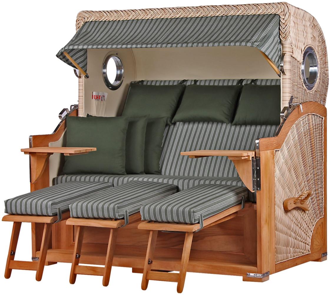 Strandkorb Komplettset - bene living - Königssee 3-Sitzer Teak - PE shell - Modell 504 - inkl. Liftersystem Bild 1