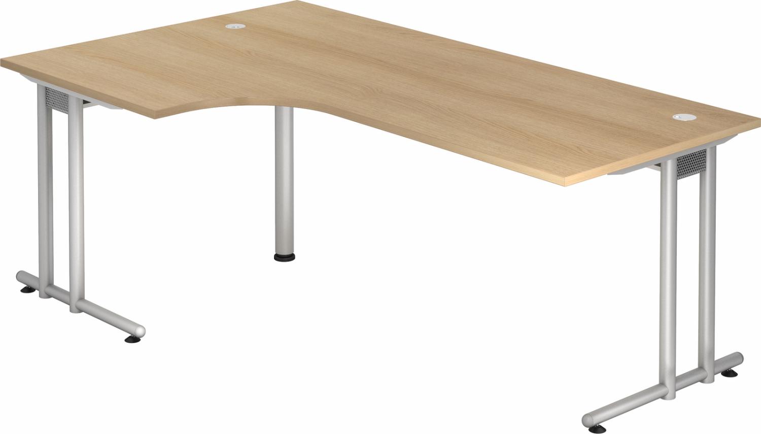 bümö Eckschreibtisch groß, N-Serie 200x120 cm, Tischplatte aus Holz in Eiche, Gestell aus Metall - Schreibtisch L Form, großer Tisch für's Büro, Computertisch, Bürotisch, NS-82-E-S Bild 1