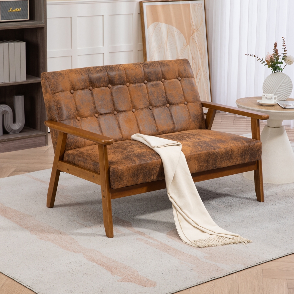 LVHOM 2-Sitzer Robusten Armlehnen & Beinen aus Massivholz, Atmungsaktive Polsterung, Loungesofa, Vielseitiger Anwendung für Wohnzimmer, Büro & Schlafzimmer Bild 1