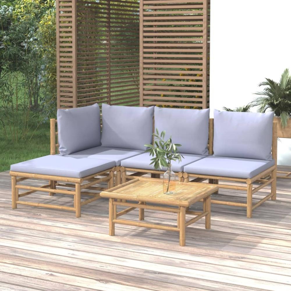 vidaXL 5-tlg. Garten-Lounge-Set mit Hellgrauen Kissen Bambus 3155081 Bild 1