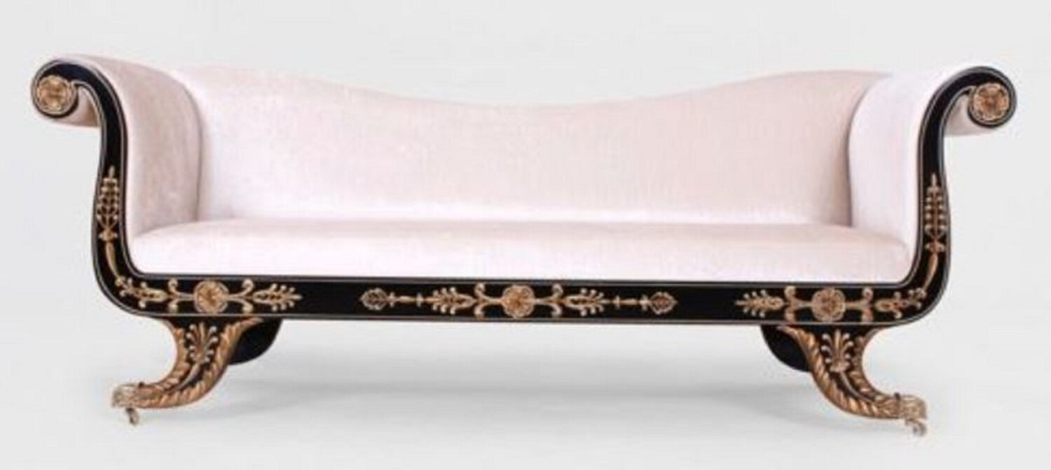 Casa Padrino Luxus Barock Sofa Weiß / Schwarz / Gold - Prunkvolles Wohnzimmer Sofa mit Rollen - Barockstil Wohnzimmer Möbel - Luxus Möbel im Barockstil - Barock Wohnzimmer Einrichtung Bild 1