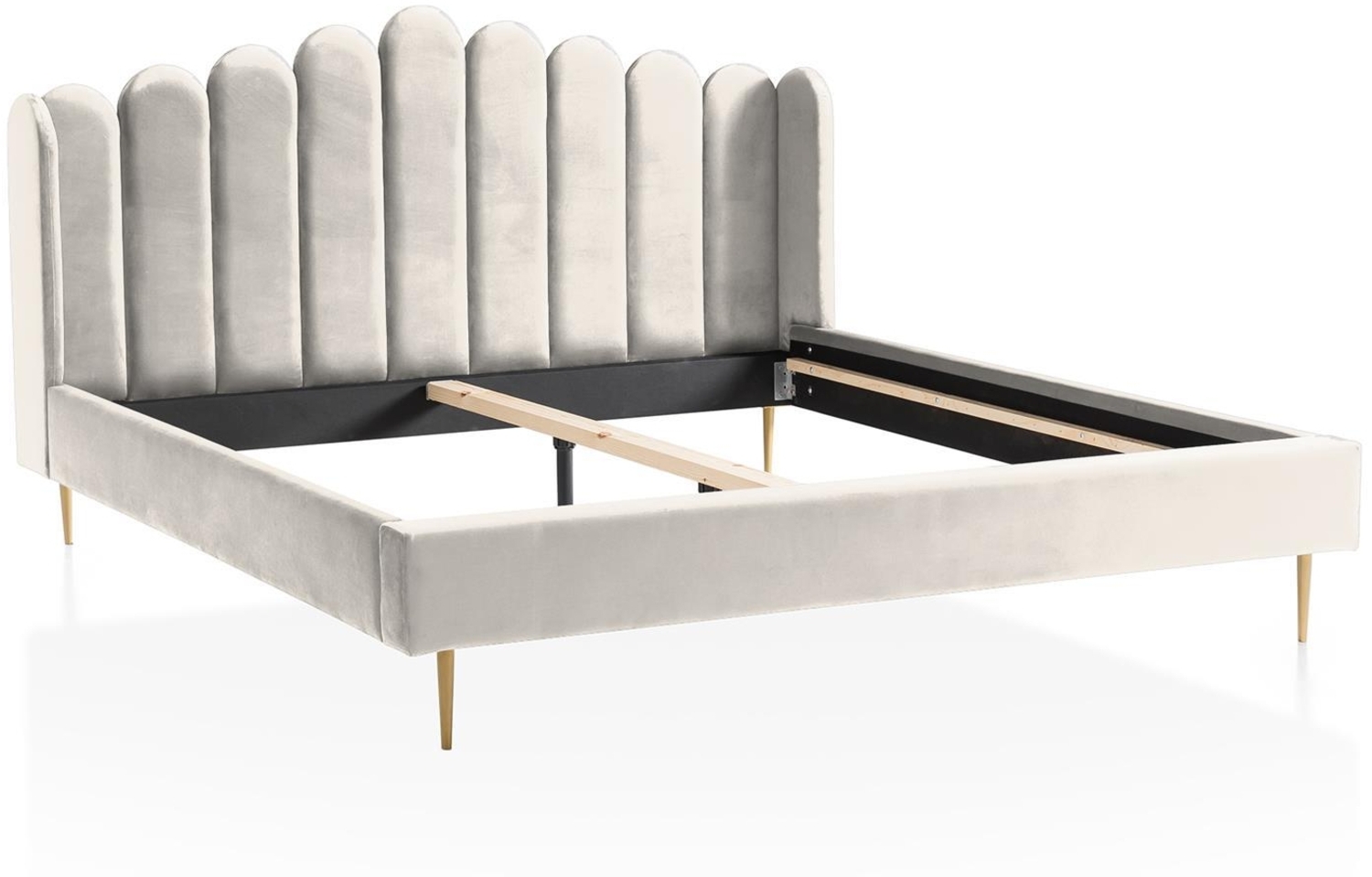Muschelbett Beige 140 x 200 cm aus Samt mit Metallbeinen in Chrom Goldfarben Bild 1