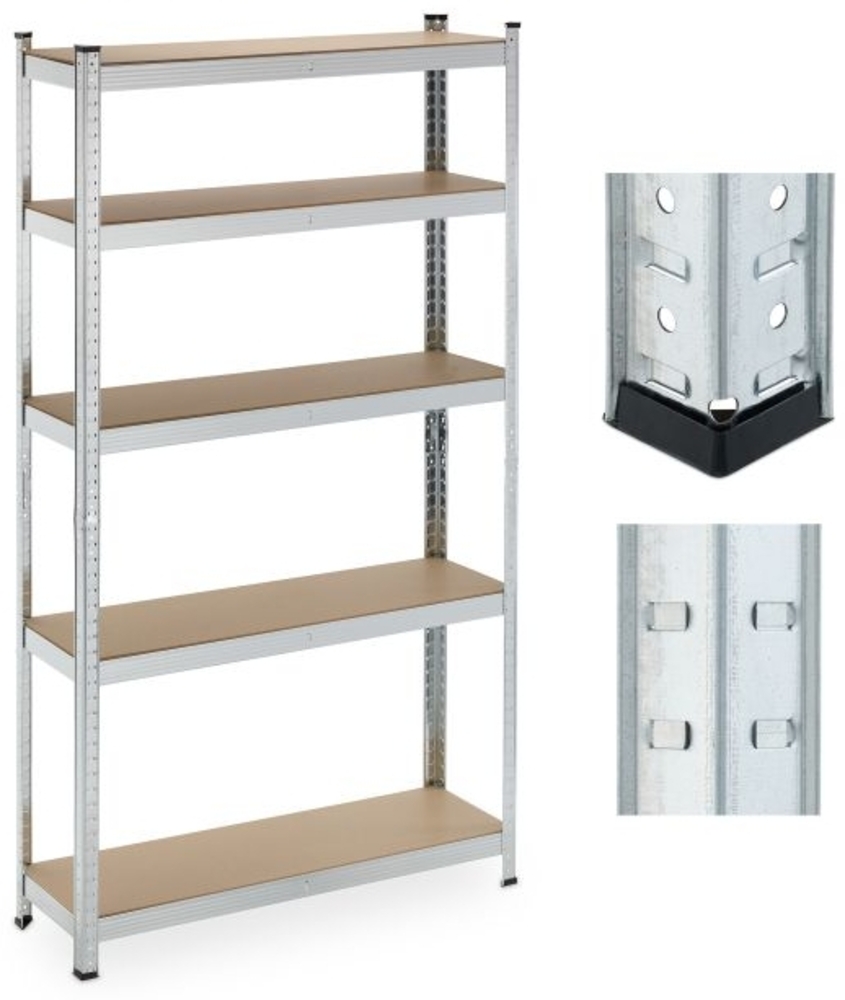 Relaxdays Schwerlastregal mit 5 Ebenen, Stahl / MDF / Kunststoff silber, 180 x 100 x 30 cm Bild 1