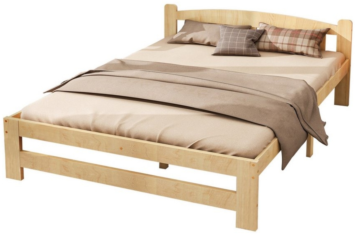 OKWISH Massivholzbett Futonbett, Doppelbett Kinderbett Funktionsbett (mit Kopfteil und Lattenroste, Jugendbett, Erwachsenenbet, Massivholz Natur Bett 140x200 cm), ohne Matratze Bild 1