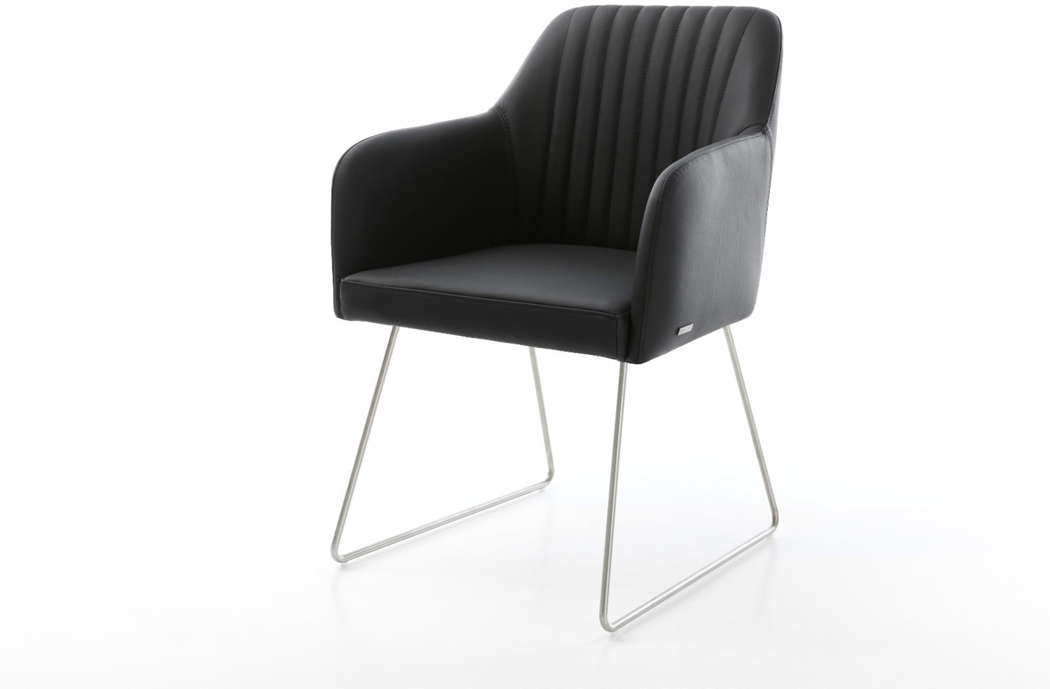 Esszimmerstuhl Greg-Flex Echt-Leder Schwarz Kufengestell Edelstahl Taschenfederkern Bild 1