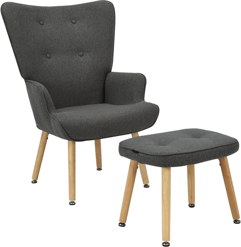 INOSIGN Ohrensessel PERHAM, Sessel mit Hocker im Set, Knopfheftung, Massivholz-Füße, komfortabler Relaxsessel und Sitz-Hocker mit Strukturbezug Bild 1