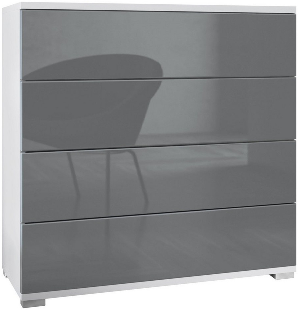 Vladon Kommode Pavos V3 (Sideboard, mit 4 Schubladen), Weiß matt/Grau Hochglanz (76 x 76 x 35 cm) Bild 1