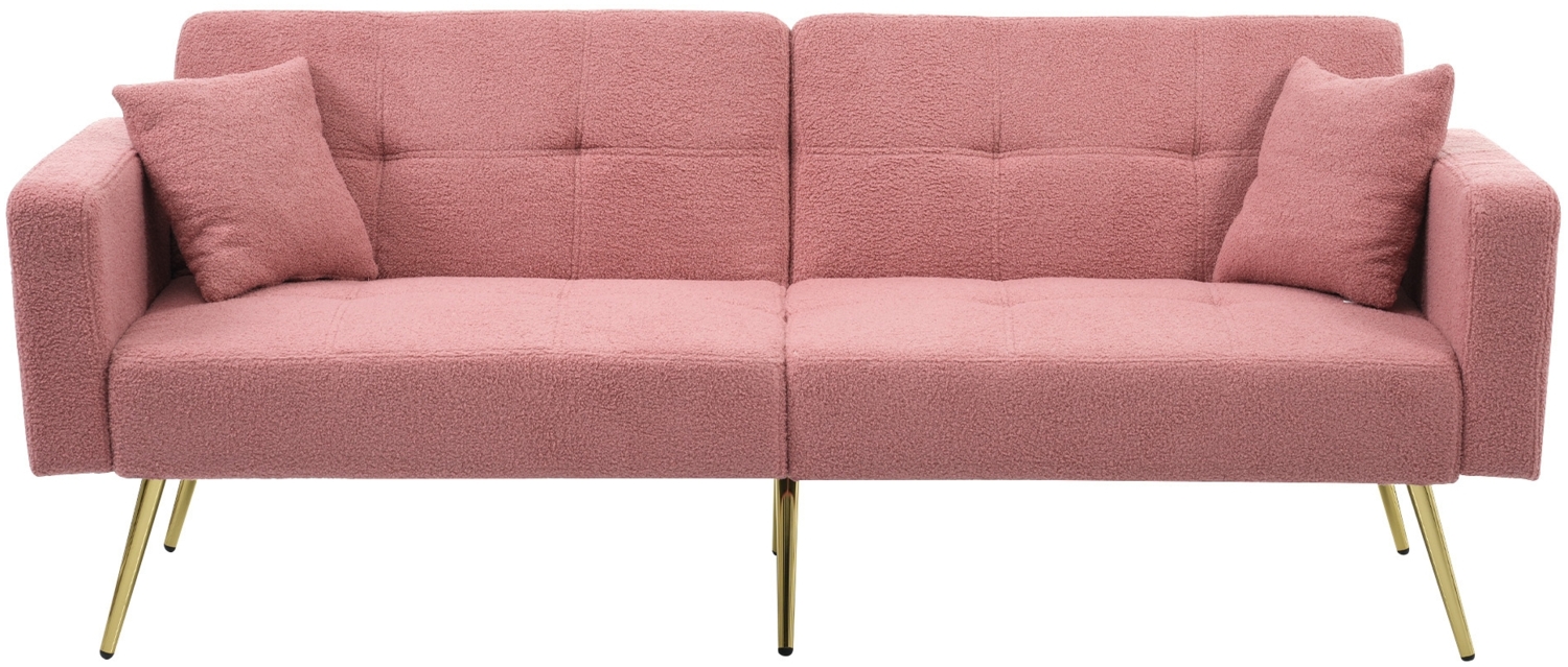 Merax sofa Schlafsofa mit Bettfunktion, verstellbarem Winkel, goldenen Beinen, mit Kissen und seitlichen Aufbewahrungstaschen, rosa Bild 1