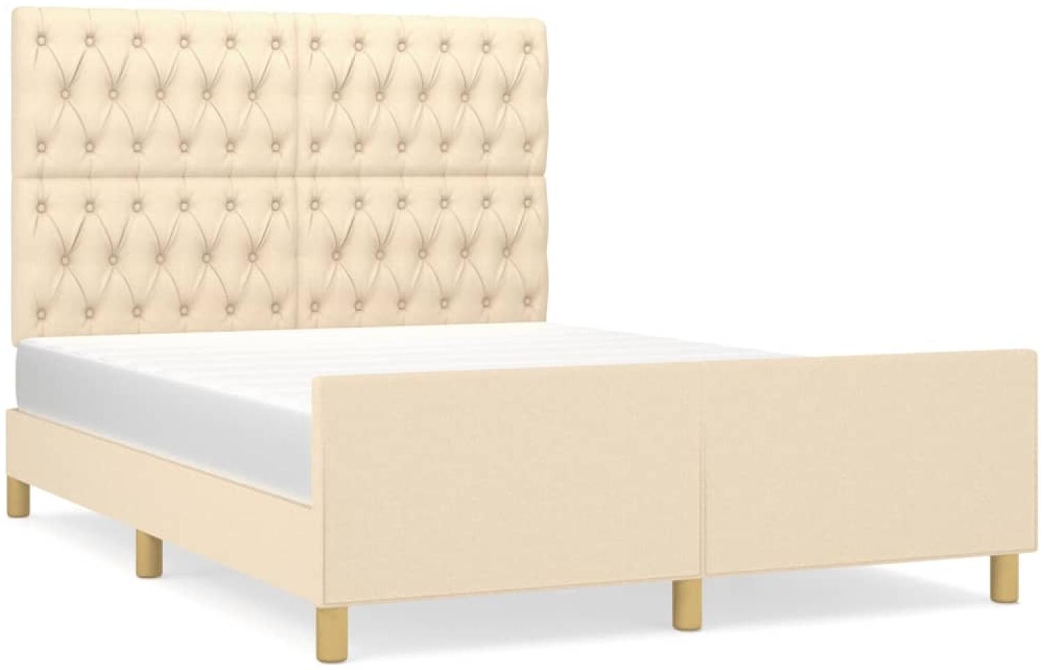Doppelbett mit Kopfteil Stoff Creme 140x190 cm Bild 1