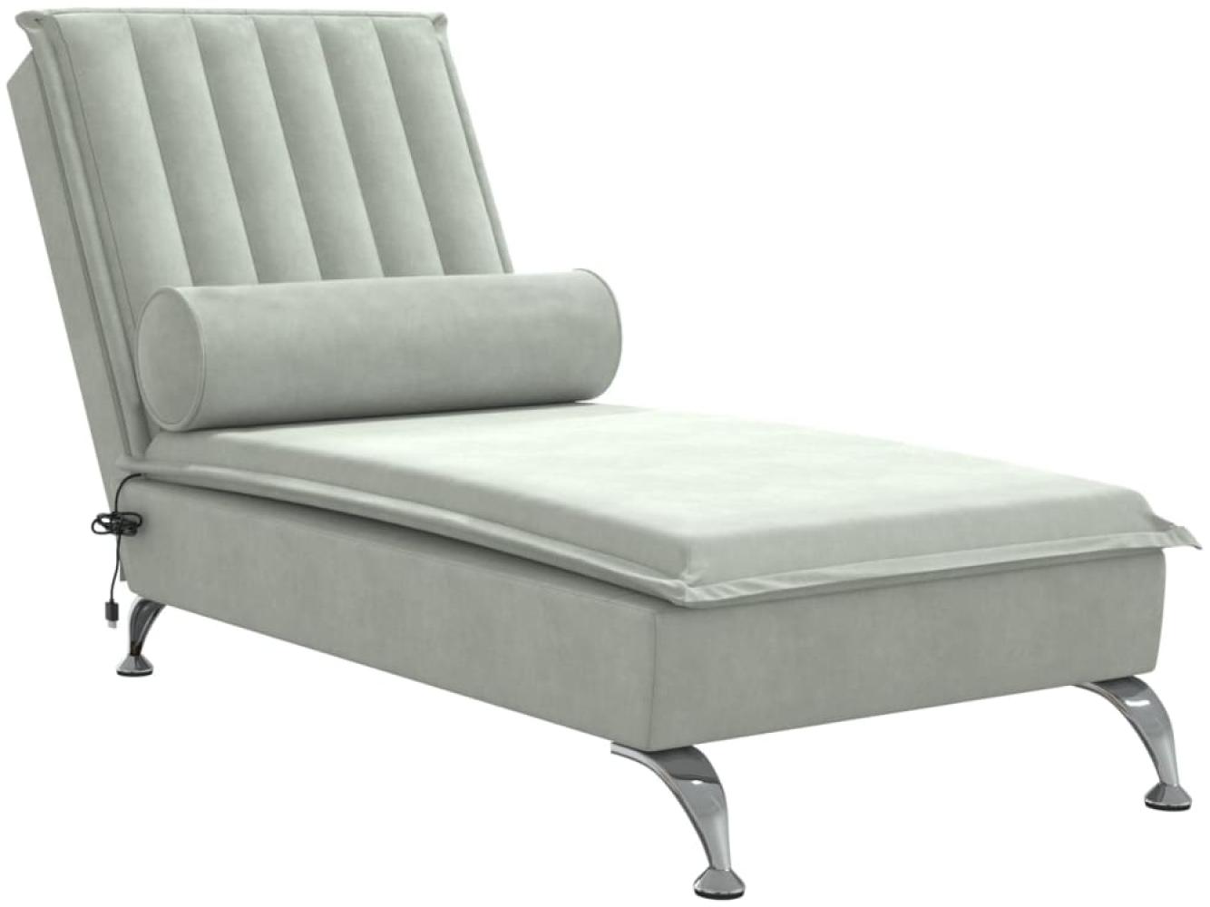 vidaXL Massage-Chaiselongue, mit Nackenrolle, Samt Hellgrau, 137 x 56 x 75 cm Bild 1