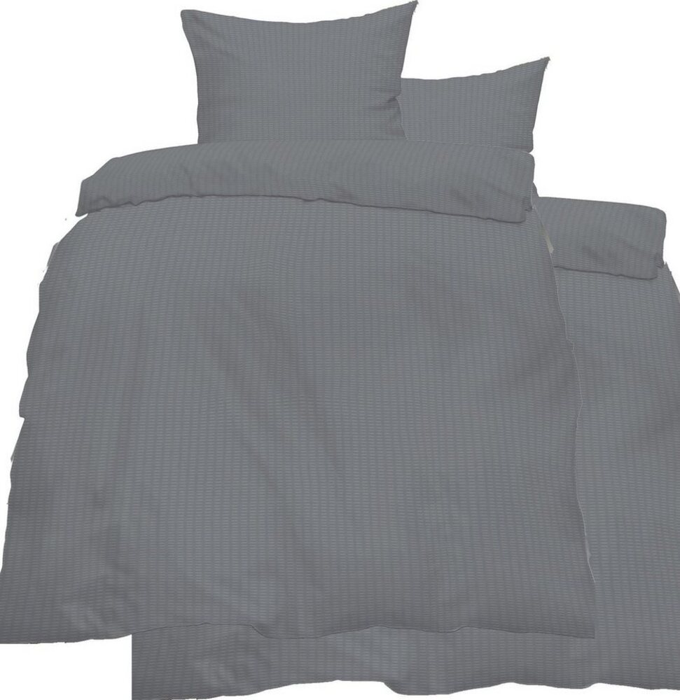 KH-Haushaltshandel Bettwäsche 4-tlg. Seersucker Bettwäsche 2x 135x200 + 2x 80x80 cm, Seersucker, uni einfarbig, grau, Reissverschluß, Microfaser, bügelfrei Bild 1