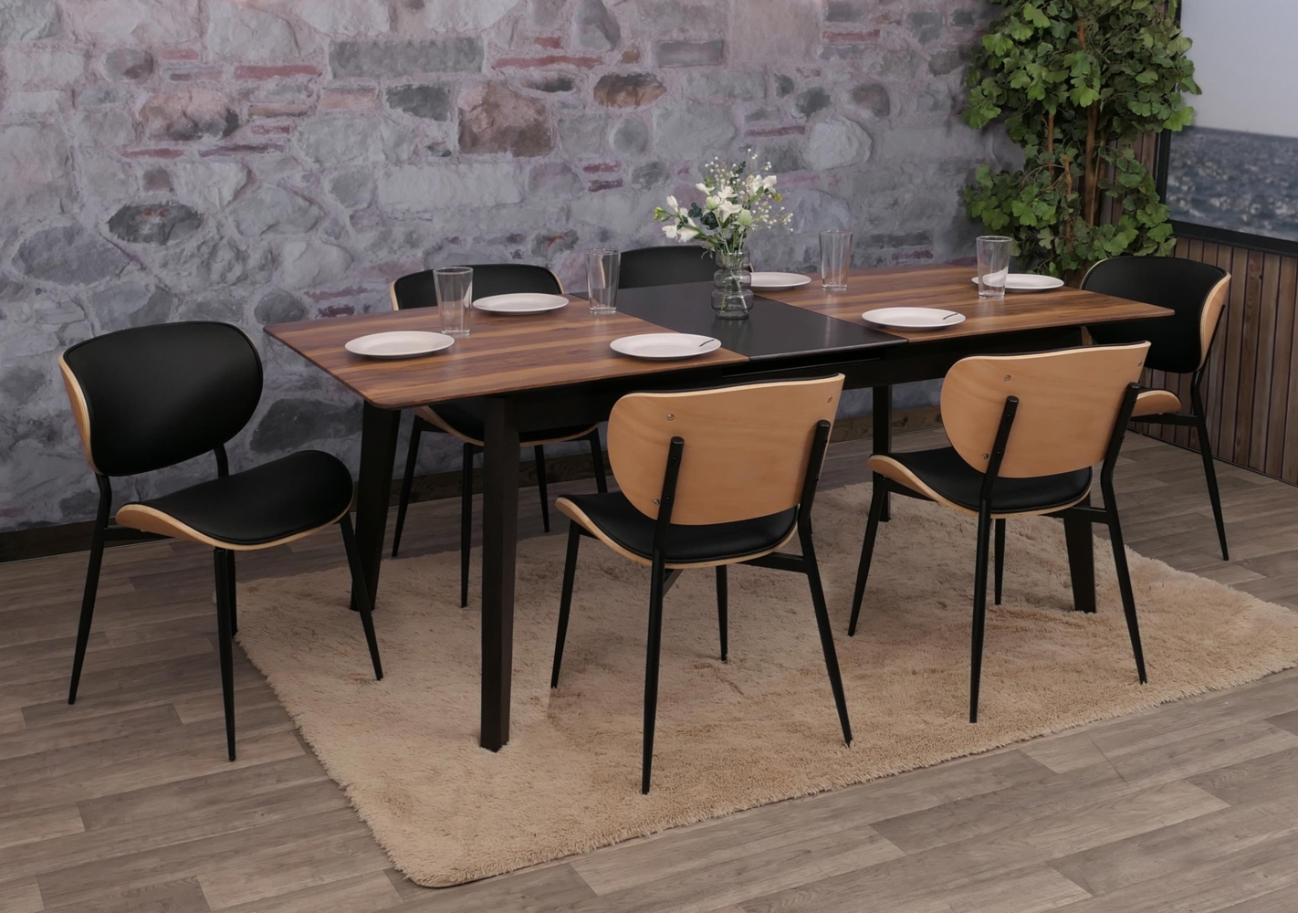 6er-Set Esszimmerstuhl HWC-O45, Stuhl, Bugholz Kunstleder 280g/m² Öko-Tex FSC® ~ natur, schwarz Bild 1