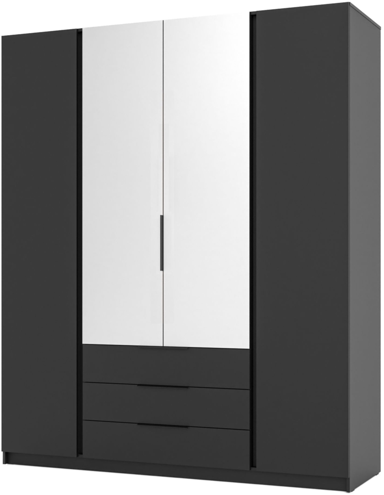 Selsey 'Kaja' Kleiderschrank 4-türig mit Spiegel & 3 Schubladen, schwarz, ca. 239 x 200 x 62 cm Bild 1