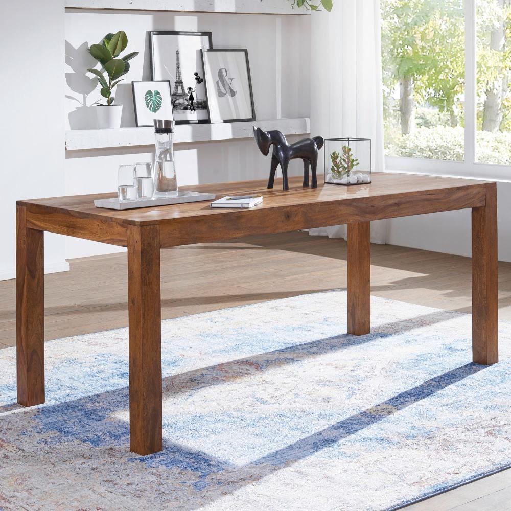 FineBuy Esstisch Massivholz Sheesham Esszimmer-Tisch Holztisch Design Küchentisch Landhaus-Stil braun Bild 1