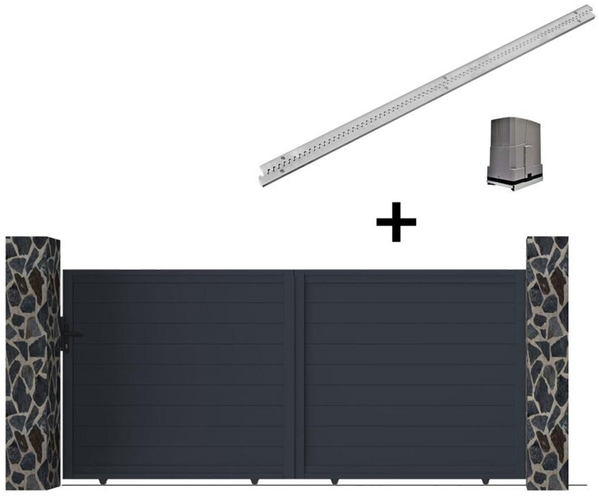 Vente-unique - Gartentor Schiebetor mit Torantrieb - 416 x 180 cm - voll - Aluminium - Anthrazit - NAZARIO Bild 1