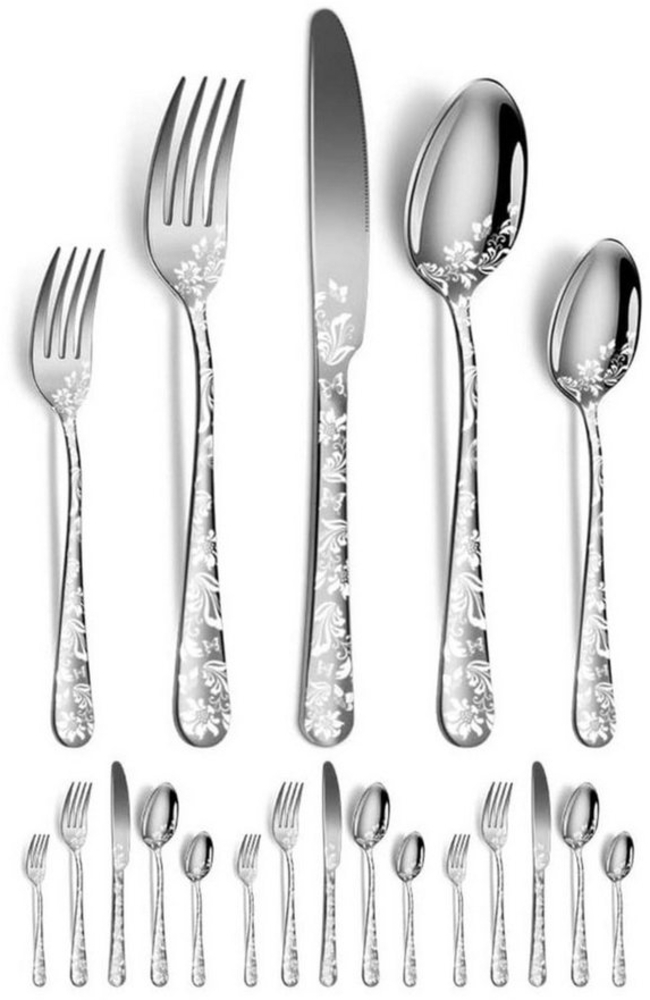 HEYHIPPO Besteck-Set Gemustertes Edelstahlgeschirr, 20-teiliges Set, Western-Steakmesser-, Gabel- und Löffelset, geeignet für Zuhause und Restaurant Bild 1