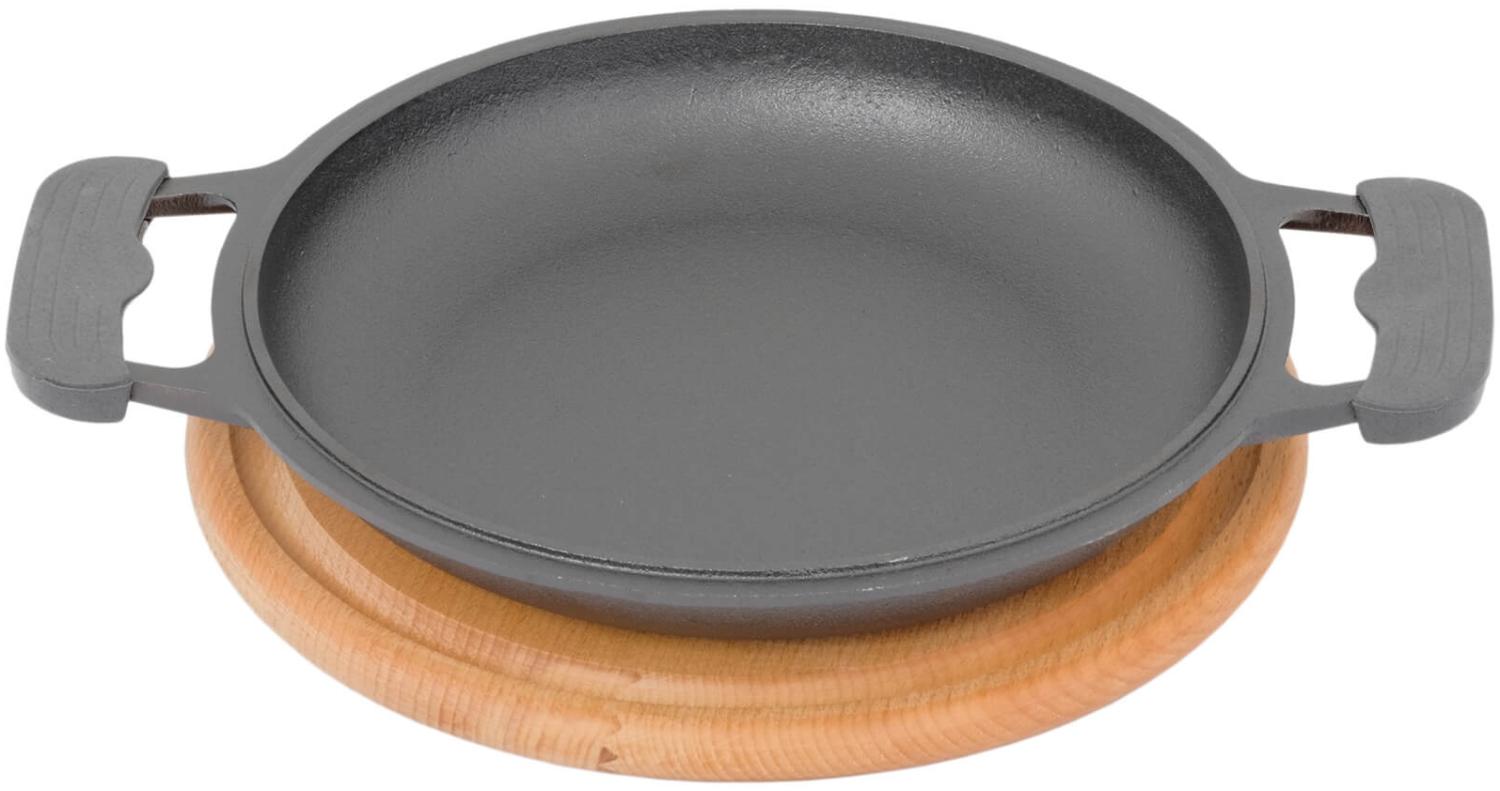 22 cm Servierpfanne Bratpfanne Holzuntersetzer Gusseisen Gusspfanne Schmorpfanne Bild 1