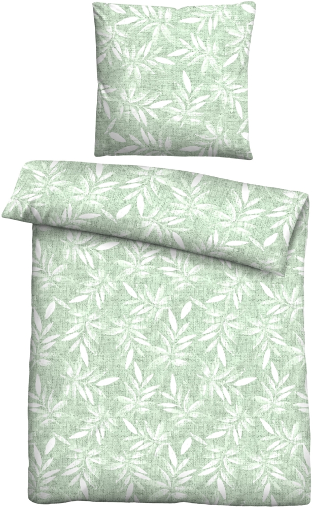 Traumhaft schlafen - Castell - Markenbettwäsche Feinbiber Bettwäsche 0301131 BLÄTTER, mint, 1x 135x200 cm + 1x 80x80 cm Bild 1