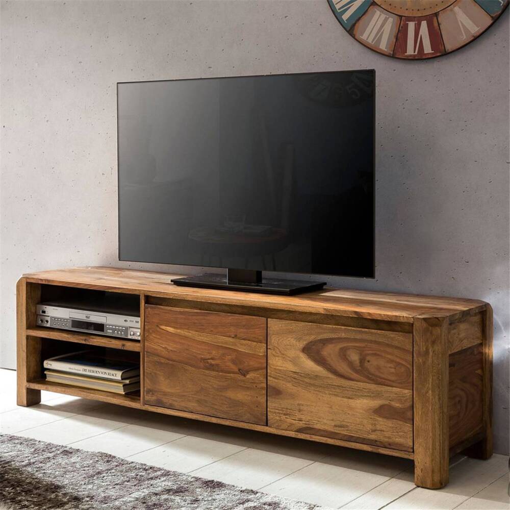 Lowboard Massivholz Sheesham Kommode 140 cm TV-Board Ablage-Fächer Landhaus-Stil Unterschrank 40 cm TV-Möbel B/H/T ca. 140/40/35cm Bild 1