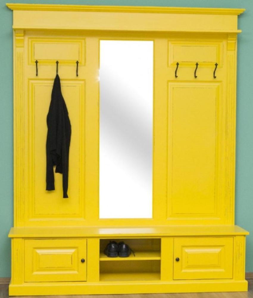 Casa Padrino Landhausstil Garderobe Antik Gelb 180 x 41 x H. 210 cm - Massivholz Garderobenschrank mit Spiegel - Landhausstil Garderobenmöbel Bild 1